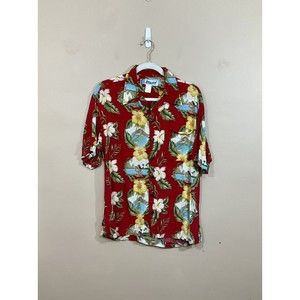 Utility Mens Hawaiian Button Down Shirt Size Small Red Hula Girl Floral Tropical